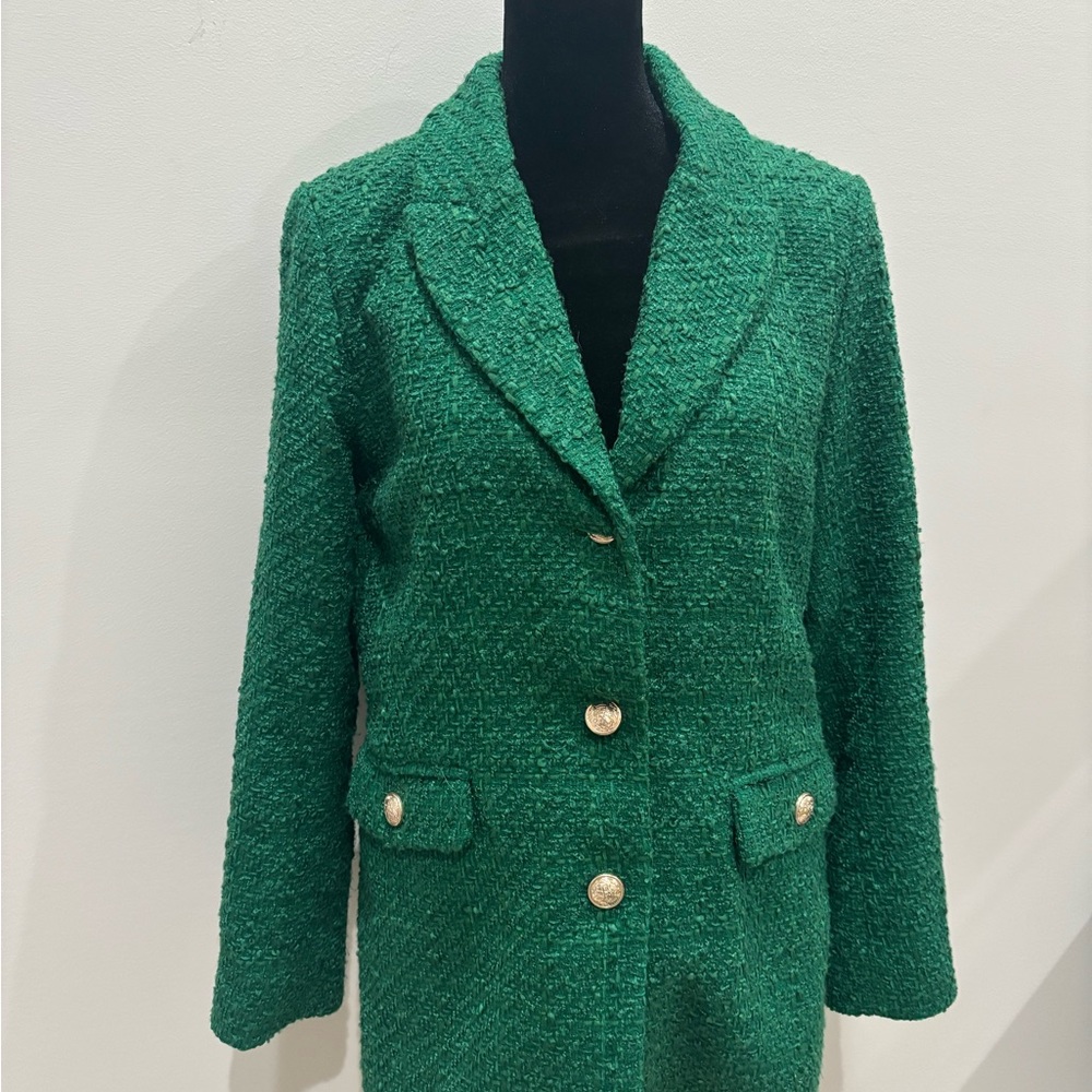 Chic Green Textured Women's Blazer
